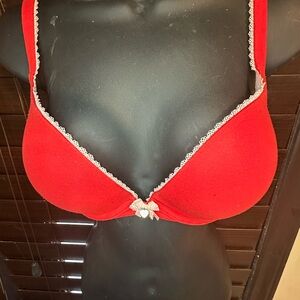 Victoria's Secret Red Push-Up Bra with Cream Lace Trim
